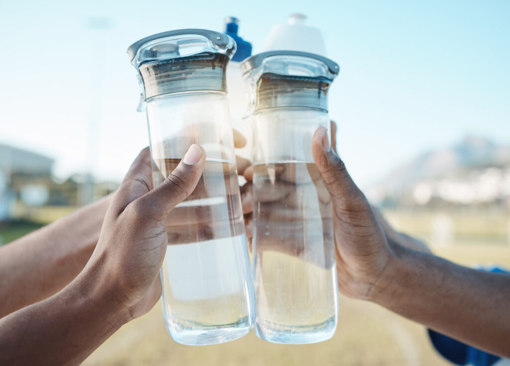 Water bottles after IV hydration therapy.